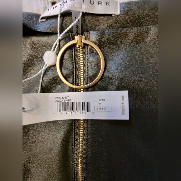 Trina Turk Olive Green Faux Leather Skirt – Size 14 – NWT - Picture 4 of 8